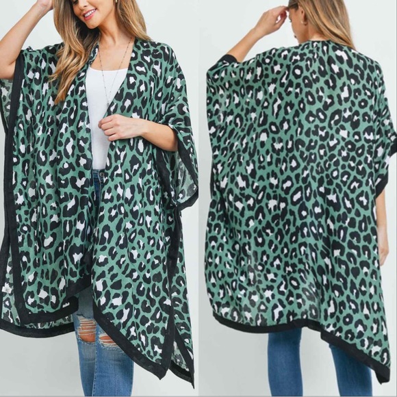 LEOPARD PRINT KIMONO - GREEN - Picture 3 of 4